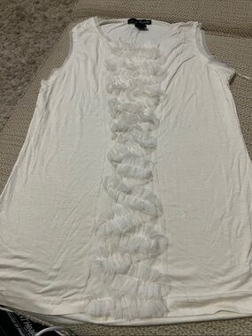 Willi Smith White Sleeveless Ruffle-Trim Tank